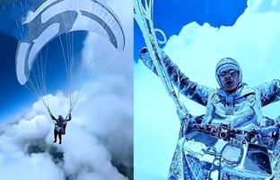 چترباز چینی در هوا یخ زد! + ویدئو