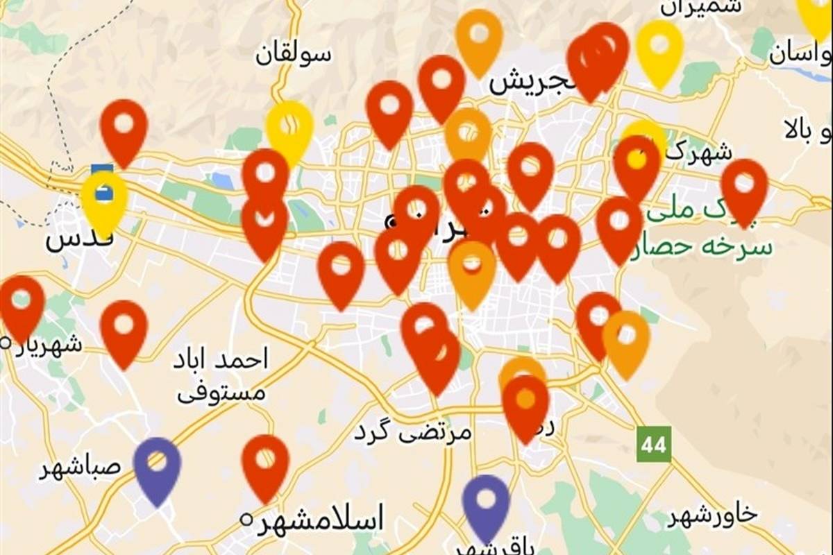  آلودگی هوا در ۲ شهر استان تهران به وضعیت بنفش رسید 