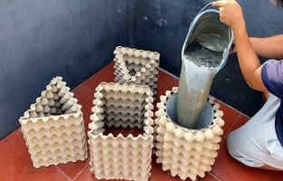 یک ایده آسان برای ساخت یک گلدان خاص با شانه تخم مرغ و سیمان + ویدئو