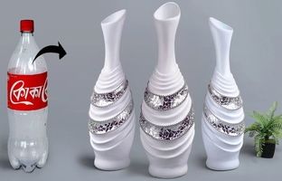  یک روش ساده برای درست کردن یک گلدان زیبا با بطری پلاستیکی و سیمان سفید! + ویدئو