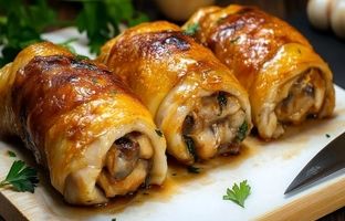 طرز تهیه یک غذای ایتالیایی جدید با 6 ران مرغ شکم پر و قارچ + ویدئو